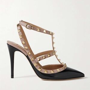 VALENTINO GARAVANI size 37 black Rockstud 100 two-tone patent-leather pumps